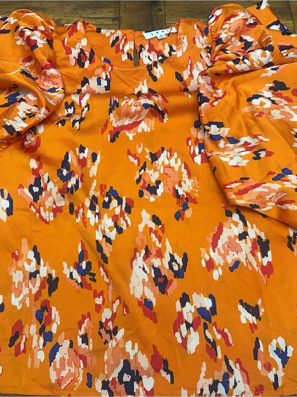 THML Orange Multi-Color Abstract Floral Top